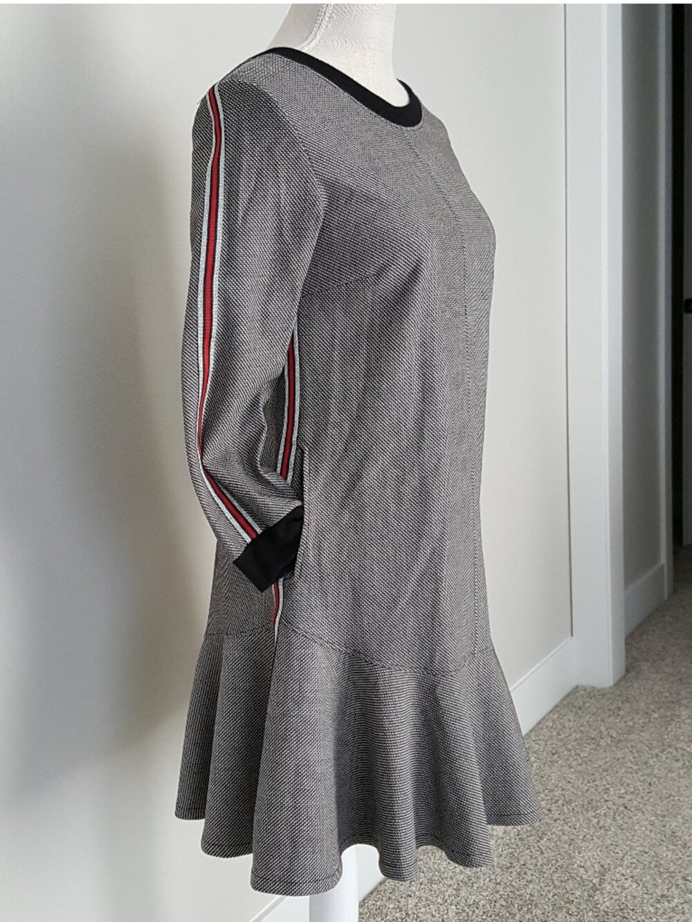 Gorgeous European Knit Dress with Pockets & Sporty Stripes Flounce Hem Designer